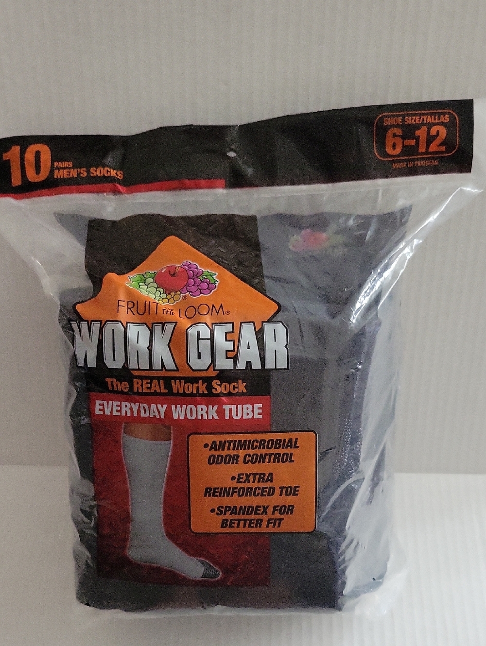 Fruit of the Loom Gray Work Gear Everyday Tube Socks. Black. Sz 6-12. 10 In Pack